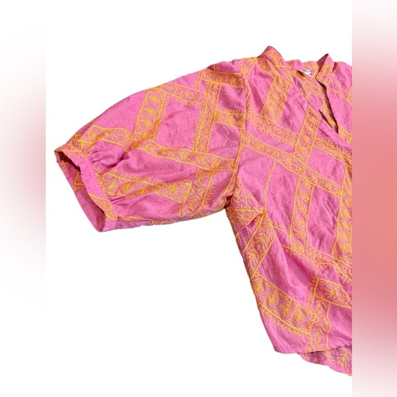 Ivy Jane EMBROIDERED POPOVER TOP in Orange and Pink Size M/L - Picture 2 of 9